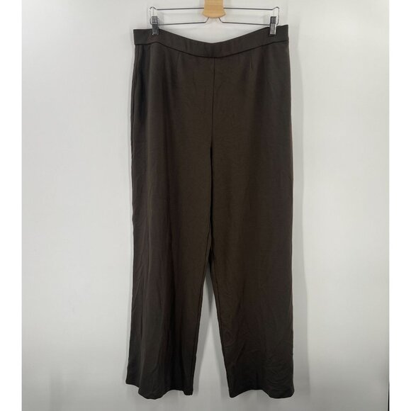 Marla Wynne 1X Plus Wide Leg Pull On Pants Trousers Stretch Knit Brown - Picture 1 of 11